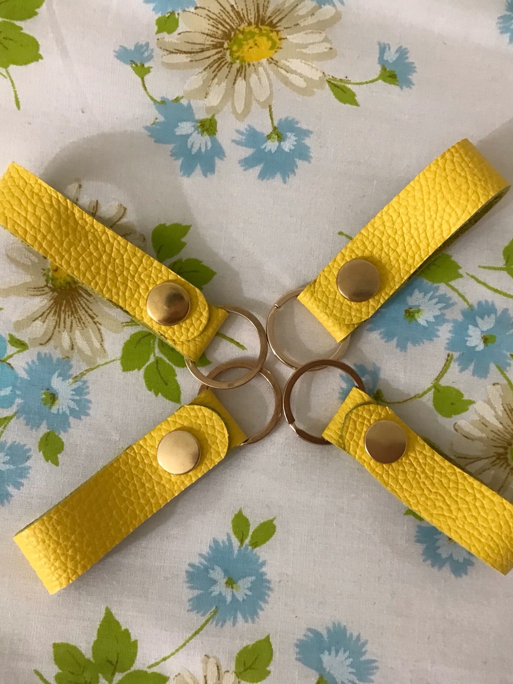 Handmade Yellow Leather Key & Card Holder Strap with Gold Ring